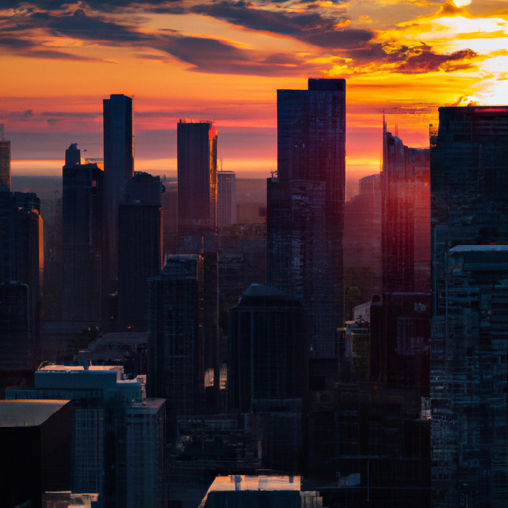 Toronto skyline at sunset cinematic backdrop for news broadcast